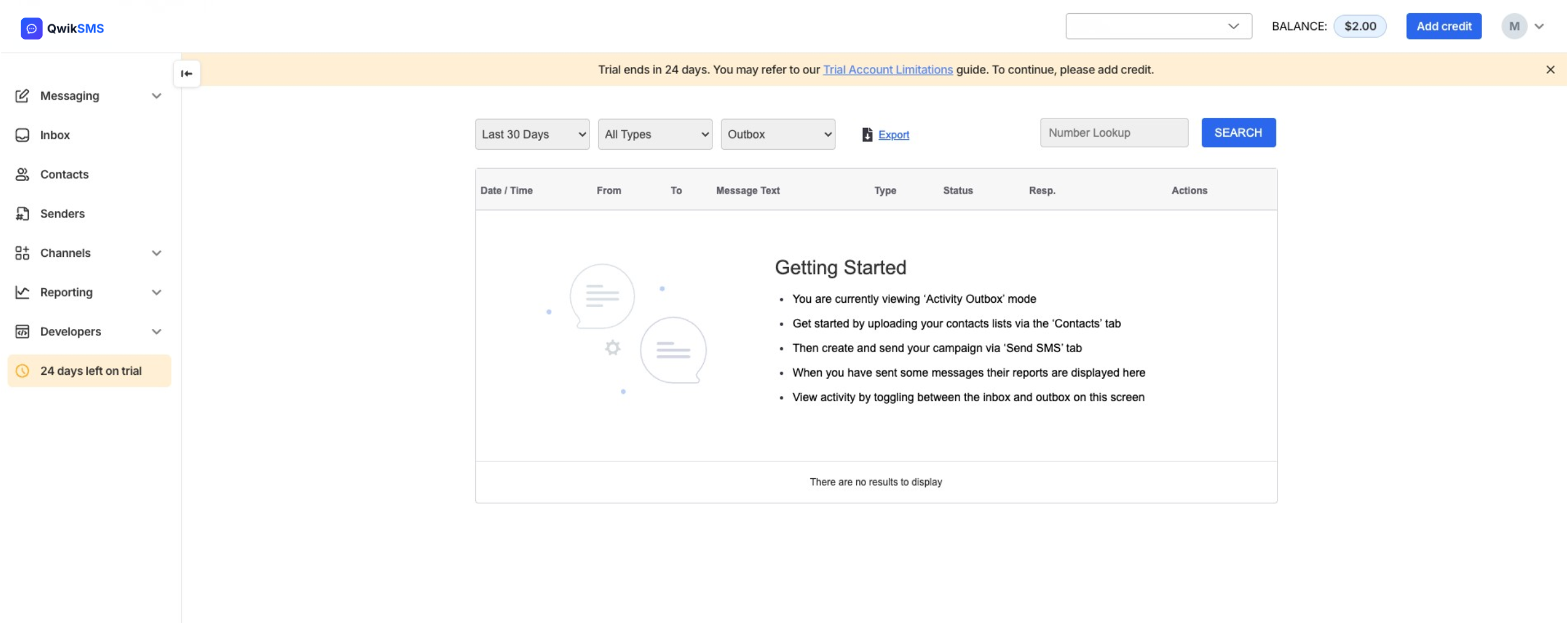 QwikSMS Dashboard Overview